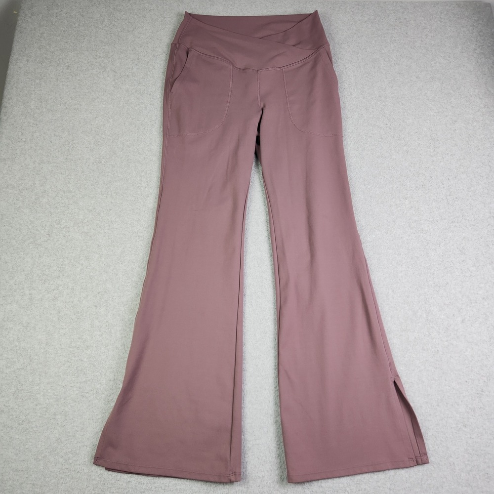 Womens‎ Yoga Pants W26 Mauve Gym Workout Crossover Waist Activewear Split Ankle